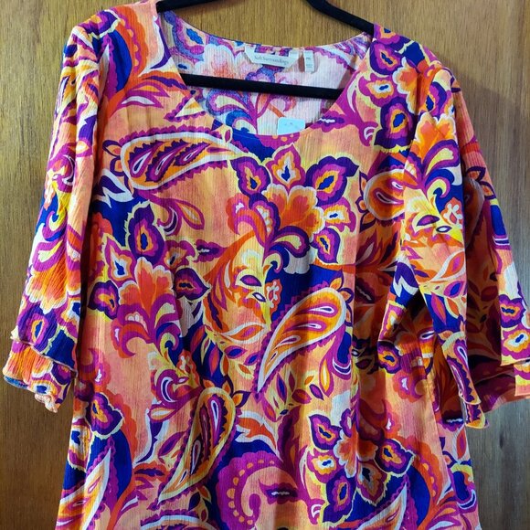 NWT Soft Surroundings 3/4 Sleeve Gauze Multi Color Top size PXL - Picture 1 of 1